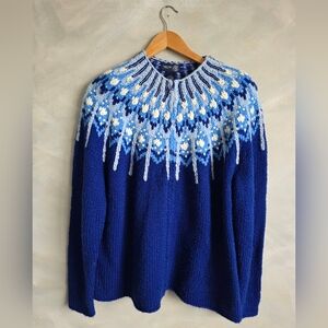 Vtg Venezia Blue and White Sequin Beaded Fair Isle Norwegin Zip Cardigan 18/20